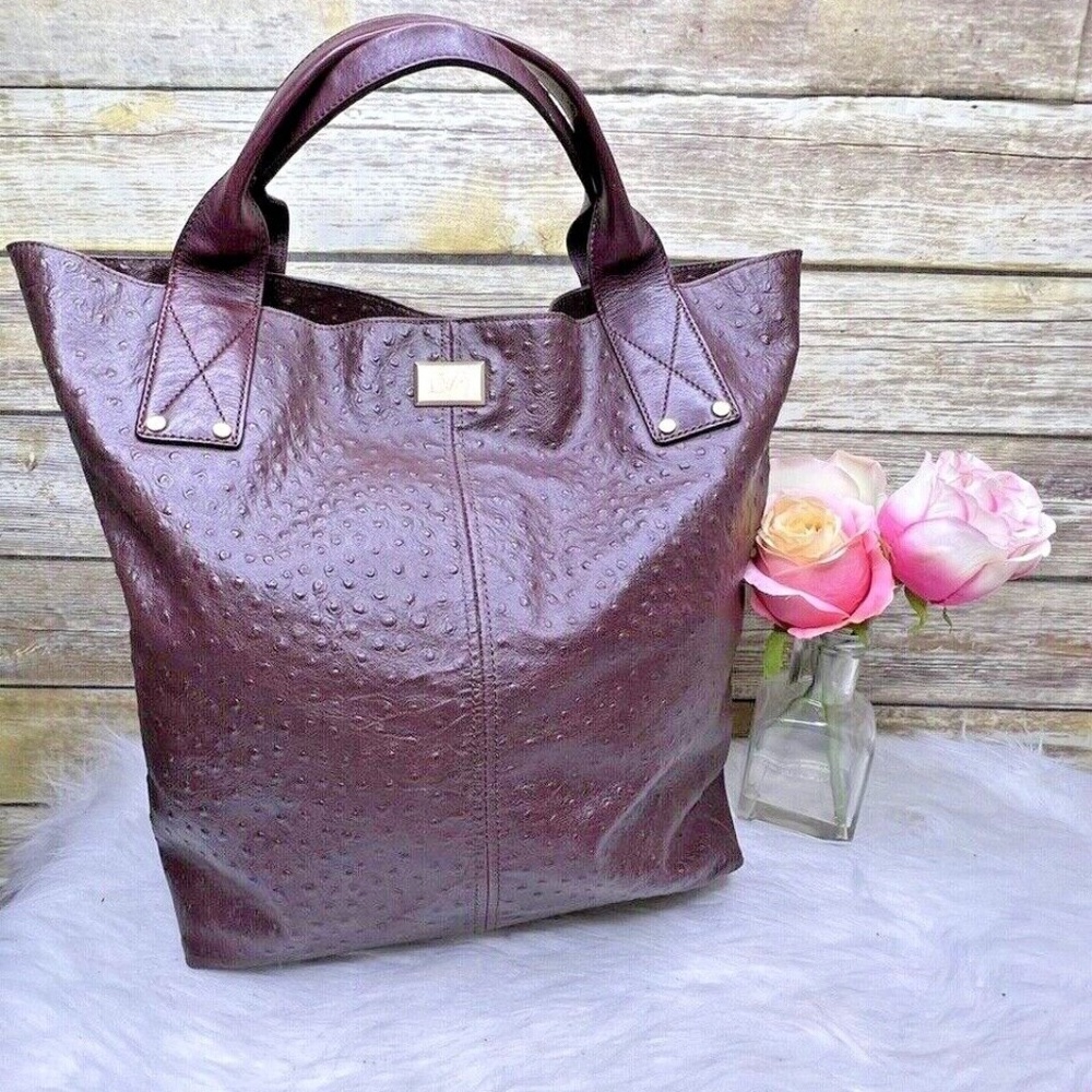 Diane Von Furstenberg Addison Ostrich Embossed Leather Purse Shoulder Bag Tote